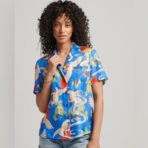 Superdry Blue Button Down Shirt with Bird Print